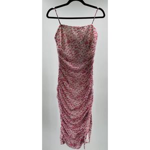 BABDOT sz 6 white pink floral open slit ruching bodycon dress NWT B34